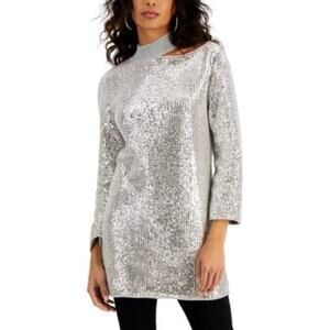 INC International Concepts Grey Sequin Tunic Sweater - XS